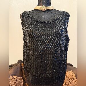Miss It Vintage Black Sequin Sleeveless Semi-Sheer Top Size Large